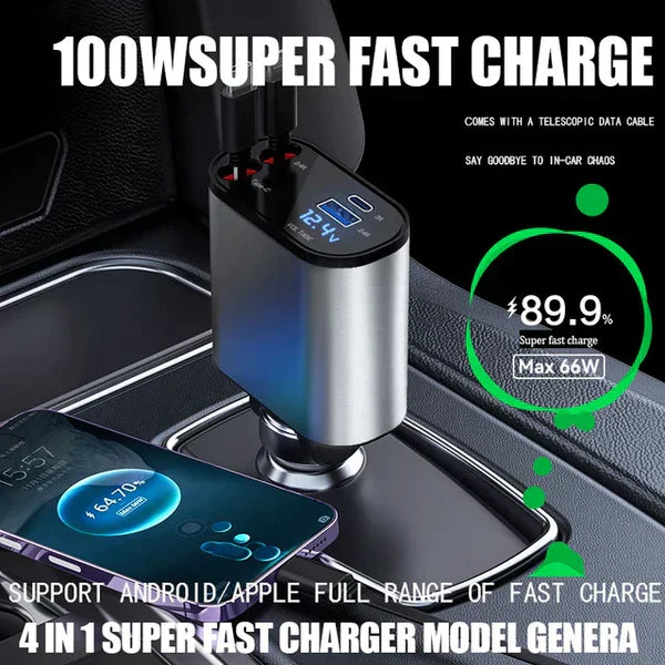 4 in 1 Retractable Fast Car Charger